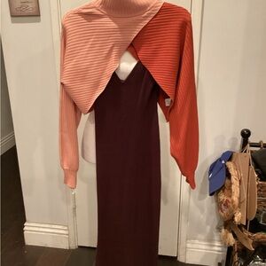Lush 2 PC brown and Orange crop sweater Dress